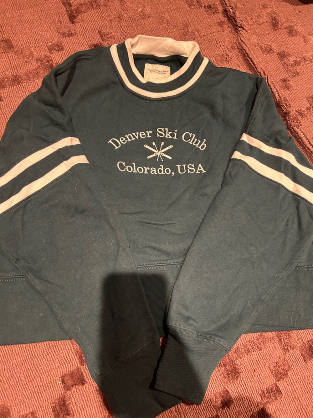 Abercrombie & Fitch Teal Crewneck with Cream Stripes